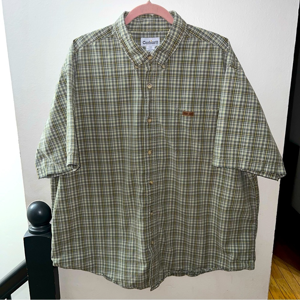 Carhartt Green Plaid 100% Cotton Button Down Shirt Size 2XL